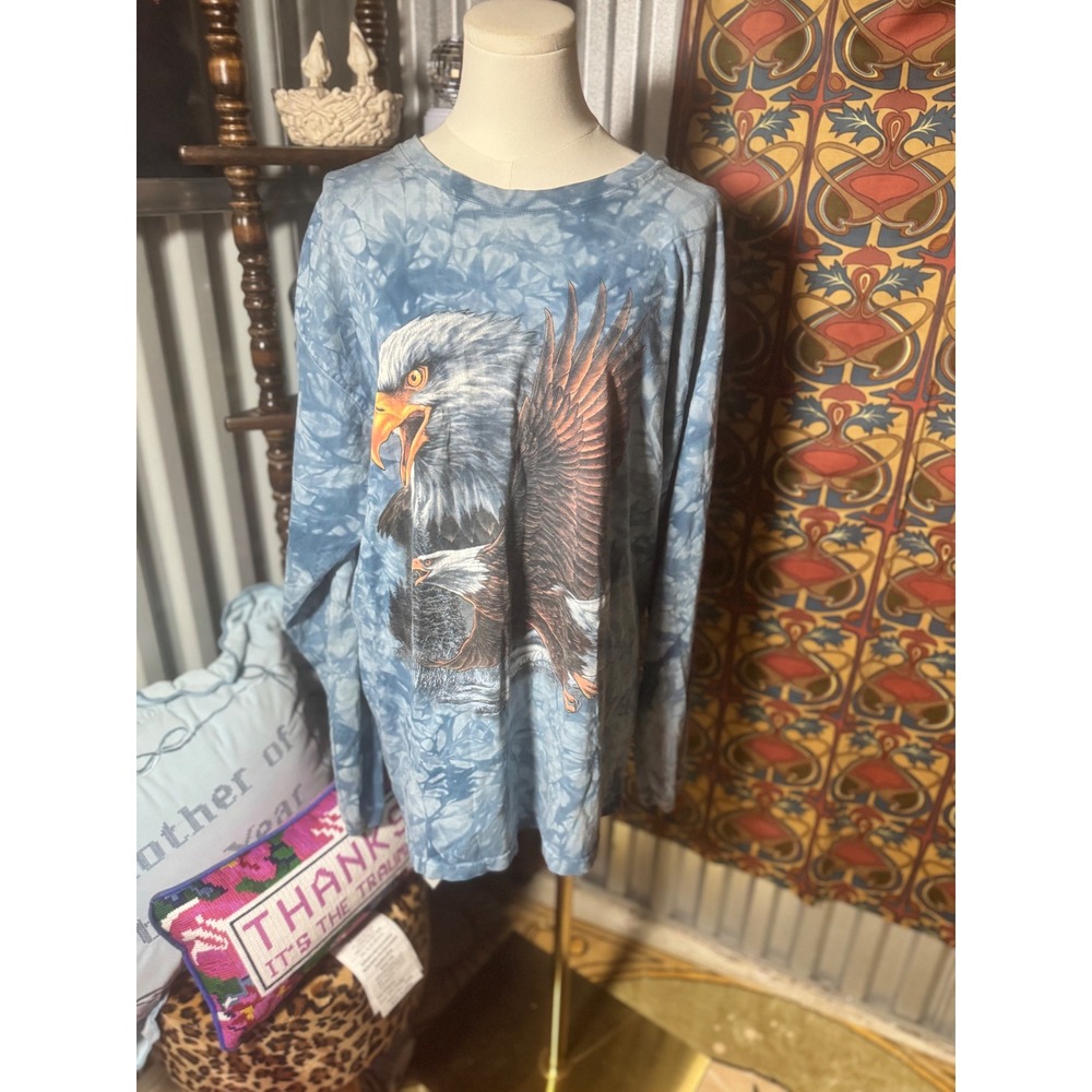 Back to Earth Nature Wolf Eagle Graphic Tie Dye Long Sleeve‎ T Shirt